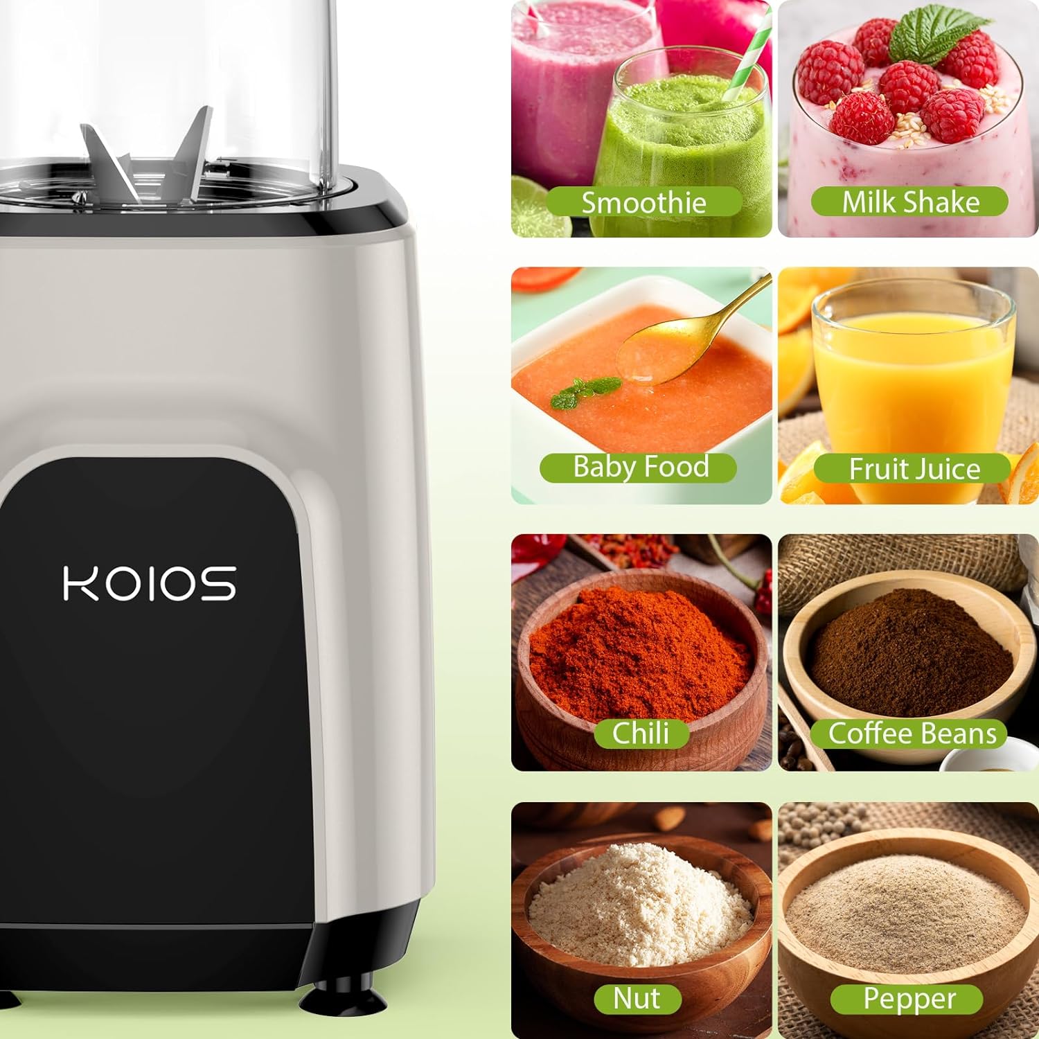Portable Blender for Shakes and Smoothies, 6 Blades Personal Blender for Kitchen, Smoothie Blender and Grinder with 2 Blades, 18.6Oz & 10Oz Blender Cups, Countertop Blender for Fruits Protein Drink