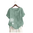 thumbnail image 3 of HONHUZH T Shirts,Womens Casual Loose Button Linen Plus Size Daily Boho Tanic T-Shirt Blouse Tops, 3 of 4