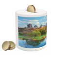 thumbnail image 2 of New York Piggy Bank, Central Park in Autumn with Lake Trees and Manhattan USA American Nature Image, Ceramic Coin Bank Money Box for Cash Saving, 3.6" X 3.2", Multicolor, by Ambesonne, 2 of 4