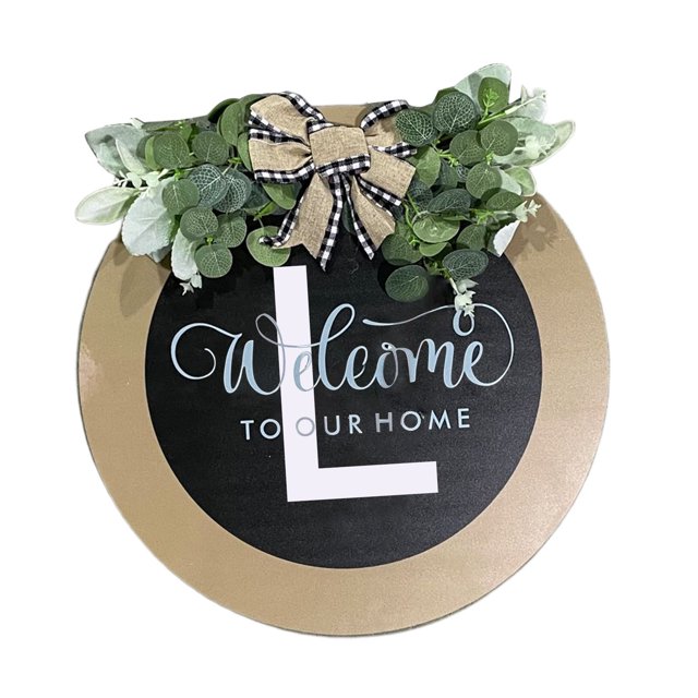 CSChome Panneau de Porte Couronne de Porte d'Entrée Lettres Z 26 Panneau Rond avec Fausse Fleur Style Rural Panneau Suspendu