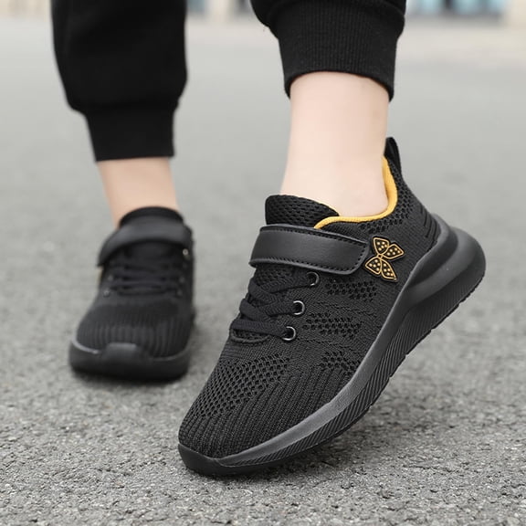 ZHOGXU Children Kids Girls Sneakers Non Flat Sole Color Block Lace Up Mesh Fashion Comfortable Running Shoes For Outdoor Activities,Black,4.5-5 Years