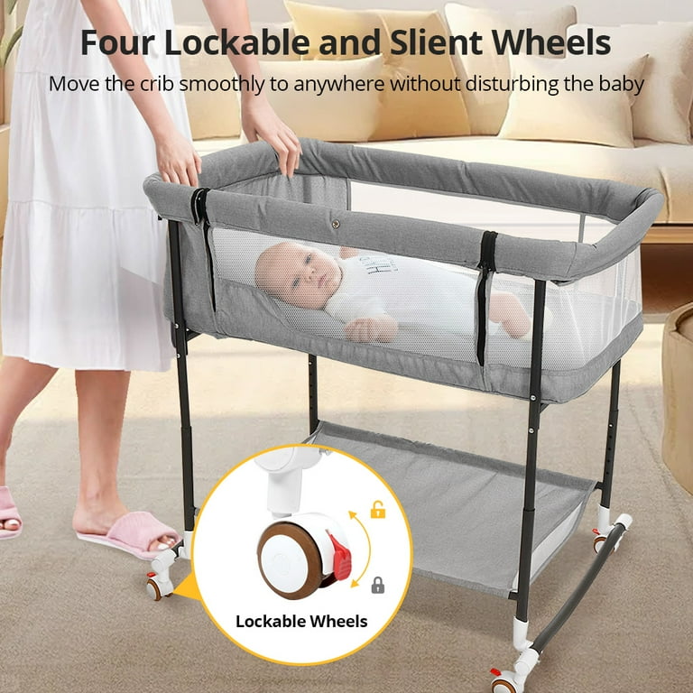 Baby Bassinet, Caveen 4 in 1 Adjustable Infant Bedside Crib Beds with Changing Table, Storage Basket, Wheel, Mosquito Net, for 0-24 Months, Gray Baby Bassinet, Caveen 4 in 1 Adjustable Infant Bedside Crib Beds with Changing Table, Storage Basket, Wheel, Mosquito Net, for 0-24 Months, Gray
