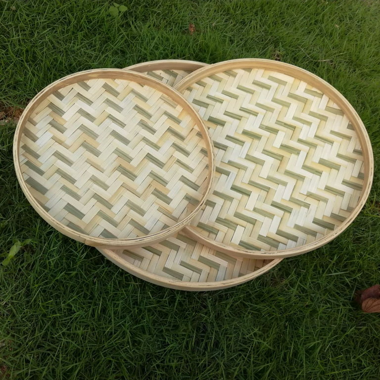 Geelin 4 Pcs Woven Bamboo Food Basket Tray Small Bread Basket 4 Size Wall  Hanging U Shape Handmade Round Flat Basket for Food Vegetable Serving
