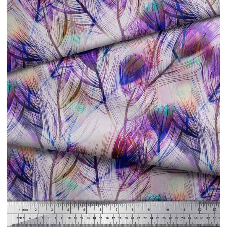 Soimoi Cotton Cambric Fabric Peacock Feather Decor Fabric Printed