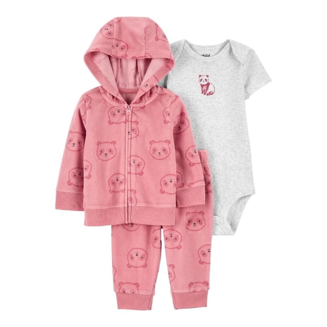 Set 3pzs c/cardigan Carter's Child of Mine Rosa Estampado Pandas 0-3M