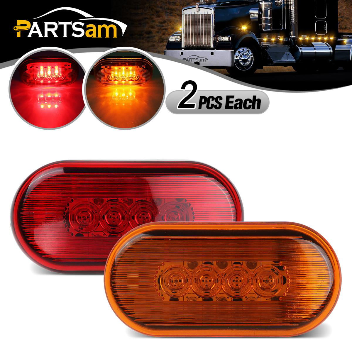 Size: 2.53 x 1.06 x 0.71 inch Partsam 2 pcs LED Light 2 Diode Clear/Amber Universal Mount Clearance Side Marker Trailer 