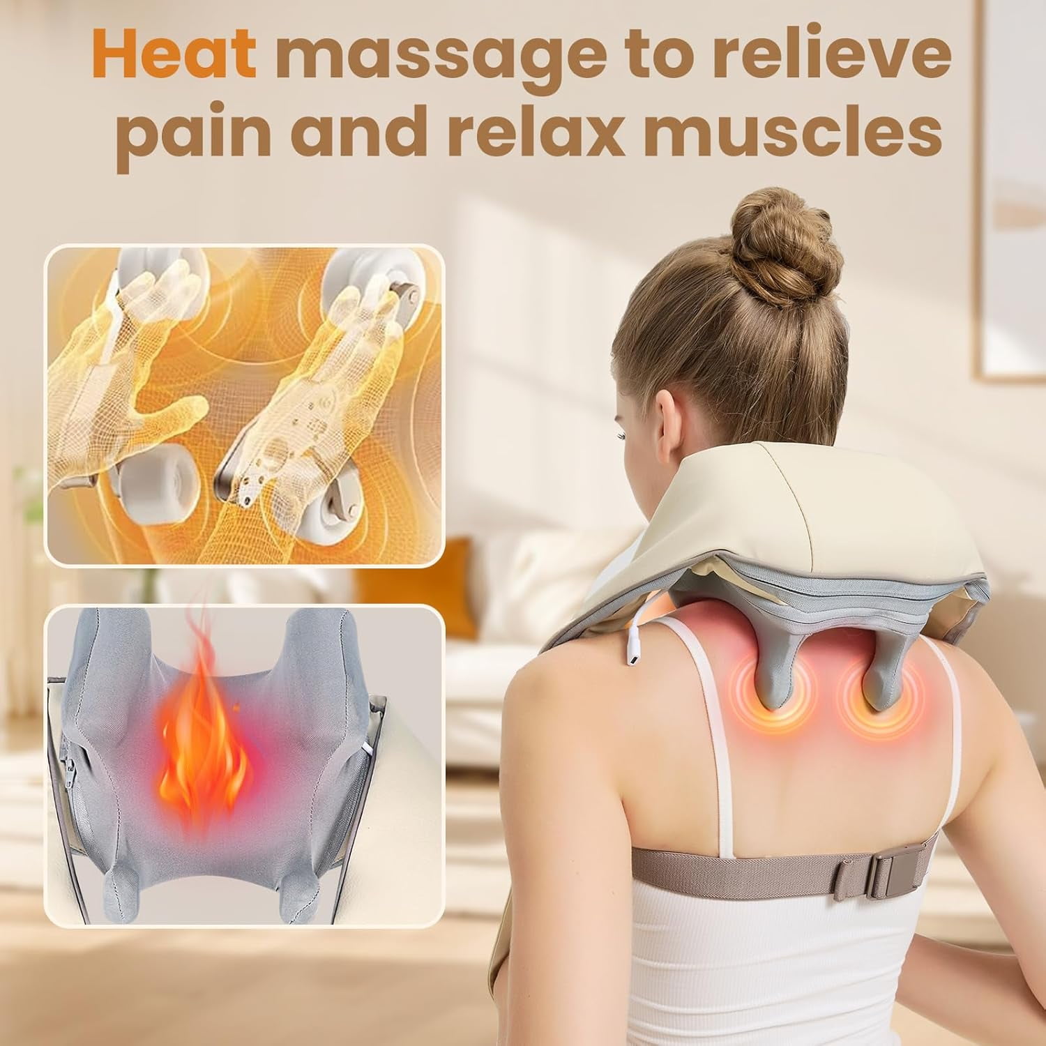 Noxa Neck and Shoulder Massager,4D Neck Massager for Pain Relief Deep Tissue, Kneading Shiatsu Neck and Shoulder Massager with Heat, Mothers Day Gifts for Women Fathers Day Men