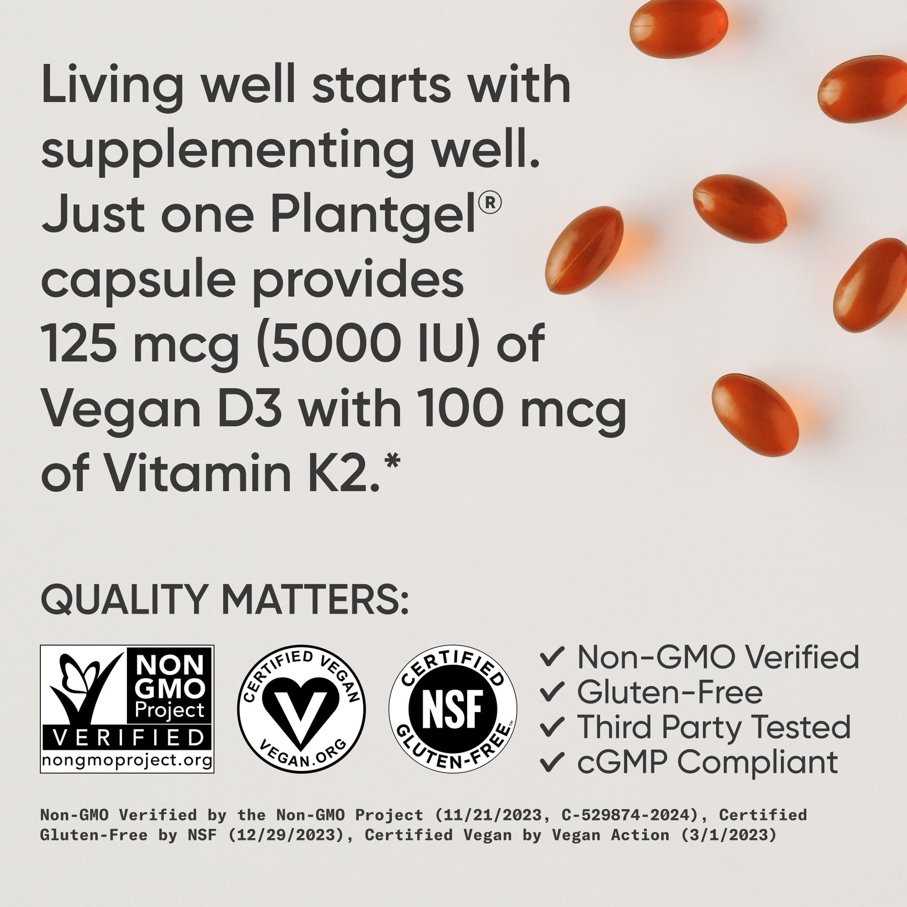 Sports Research® Vitamin D3 + K2 5000iu Plant-Based D3 + 100mcg Vitamin K2 as MK-7 - (120 Softgels)