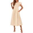 thumbnail image 1 of Vestido de verano CFLONGE 2025 para mujer, manga corta abullonada, beige, 1 of 7