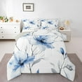 thumbnail image 2 of jejeloiu Blue Flower Floral Queen Comforter Set,Modern Aesthetic Art Bedding Sets,Rustic Plant Bedding Comforter Set For Men Women,Breathable Home Decor Reversible,3-Piece, 2 of 8