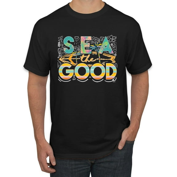 Wild Bobby Sea The Good Surfboard Sun Rise Good Vibes Nature Lover Men Tee, Black, Small
