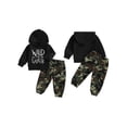 thumbnail image 2 of Kids Toddler Little Boy Hooded Fall Outfits 18 24 Months 2T 3T 4T 5T 6T Letter Print Long Sleeve Hoodies with Camouflage Pattern Cargo Pants Clothing Set, 2 of 9