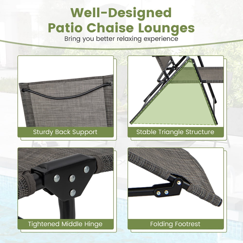 Aimee Lii 2 Piece Patio Folding Chaise Lounge Chairs Recliner with 6-Level Backrest, Patio Loungers, Coffee