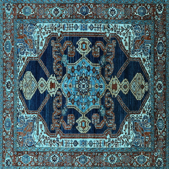 Ahgly Company Indoor Square Oriental Light Blue Industrial Area Rugs, 8' Square