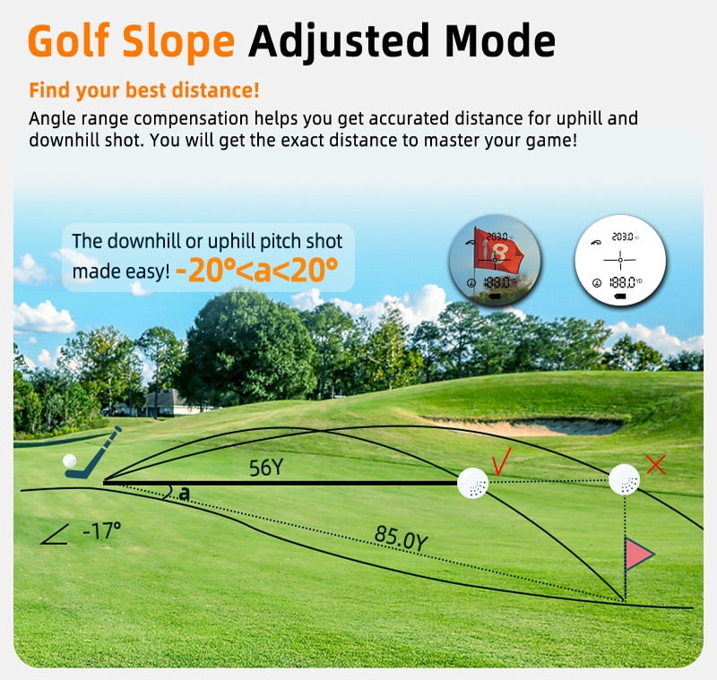 Golf Rangefinder with Wind Speed and Direction Pin Locking with Visual Jolt