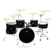 SALE CLEARANCE Glarry Full Size Adult Drum Set 5-Piece Black with Bass Drum, two Tom Drum, Snare Drum, Floor Tom, 16 Ride Cymbal, 14 Hi-hat Cymbals, Stool, Drum Pedal, Sticks