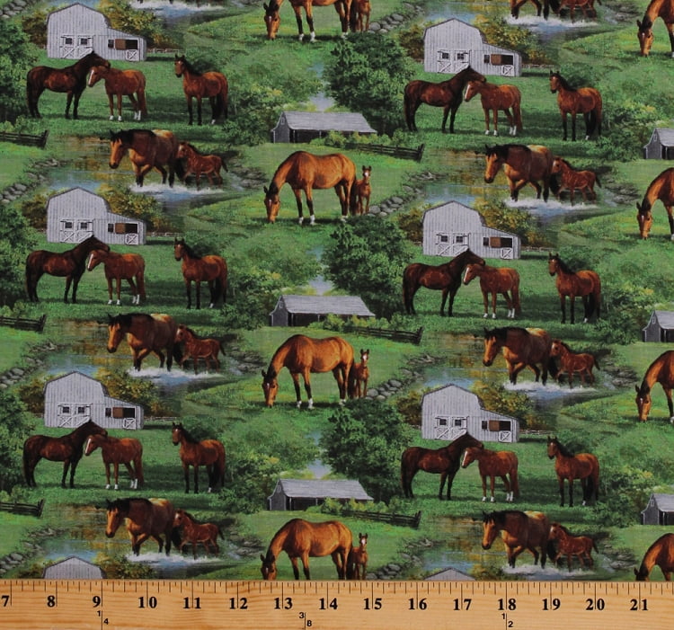 Landscape Horse Pony Farm Animal Fabric Printed by Spoonflower BTY 