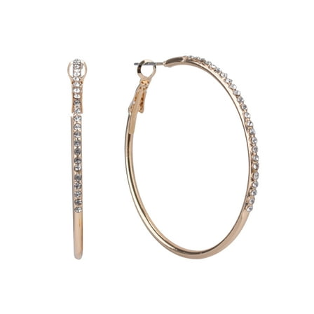Time and Tru Adult Women's Gold Tone Crystal Hoop Metal Earring