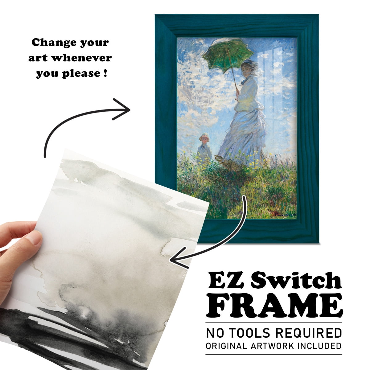 Ebony Horizon Triptych I - Framed Print w/glass - Ocean Blue