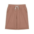 thumbnail image 4 of LLYwey Girls Casual Bermuda Shorts - Toddler High Waisted Summer Shorts - Kids Solid Comfy Drawstring Elastic Waist Short Pants with Pockets, New-Md60, Brown, 9-10T, 4 of 7