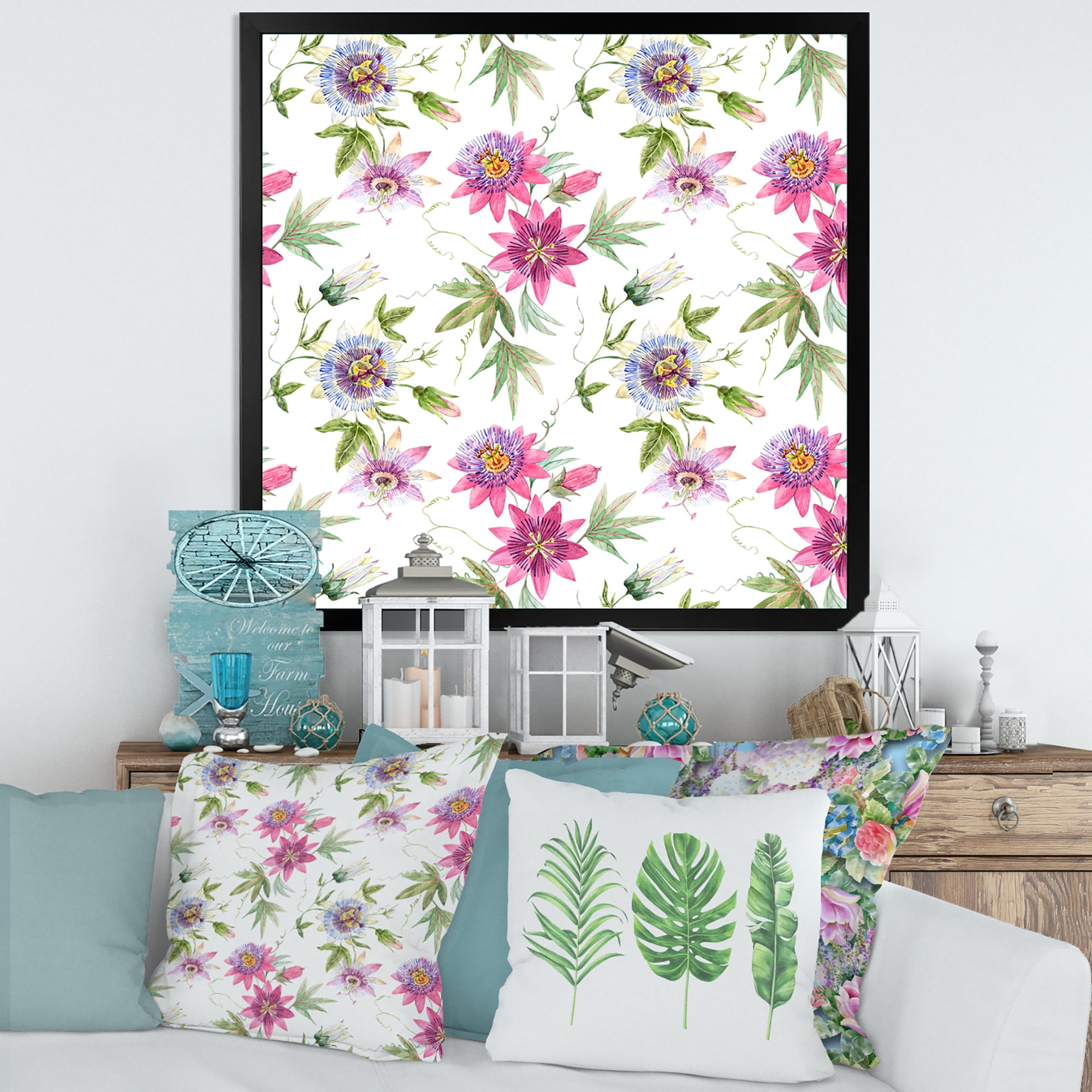 Designart 'Pink Passionflower Flowers and Petals' Traditional Framed Art Print