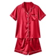 thumbnail image 5 of Blmnix Sleepwear Sets Sleepwear for Women Satin Pajama Plus Size Pajamas Pajamas Cropped Collared Short Sleeve Red Womens Summer Pajamas,XXXXL, 5 of 5