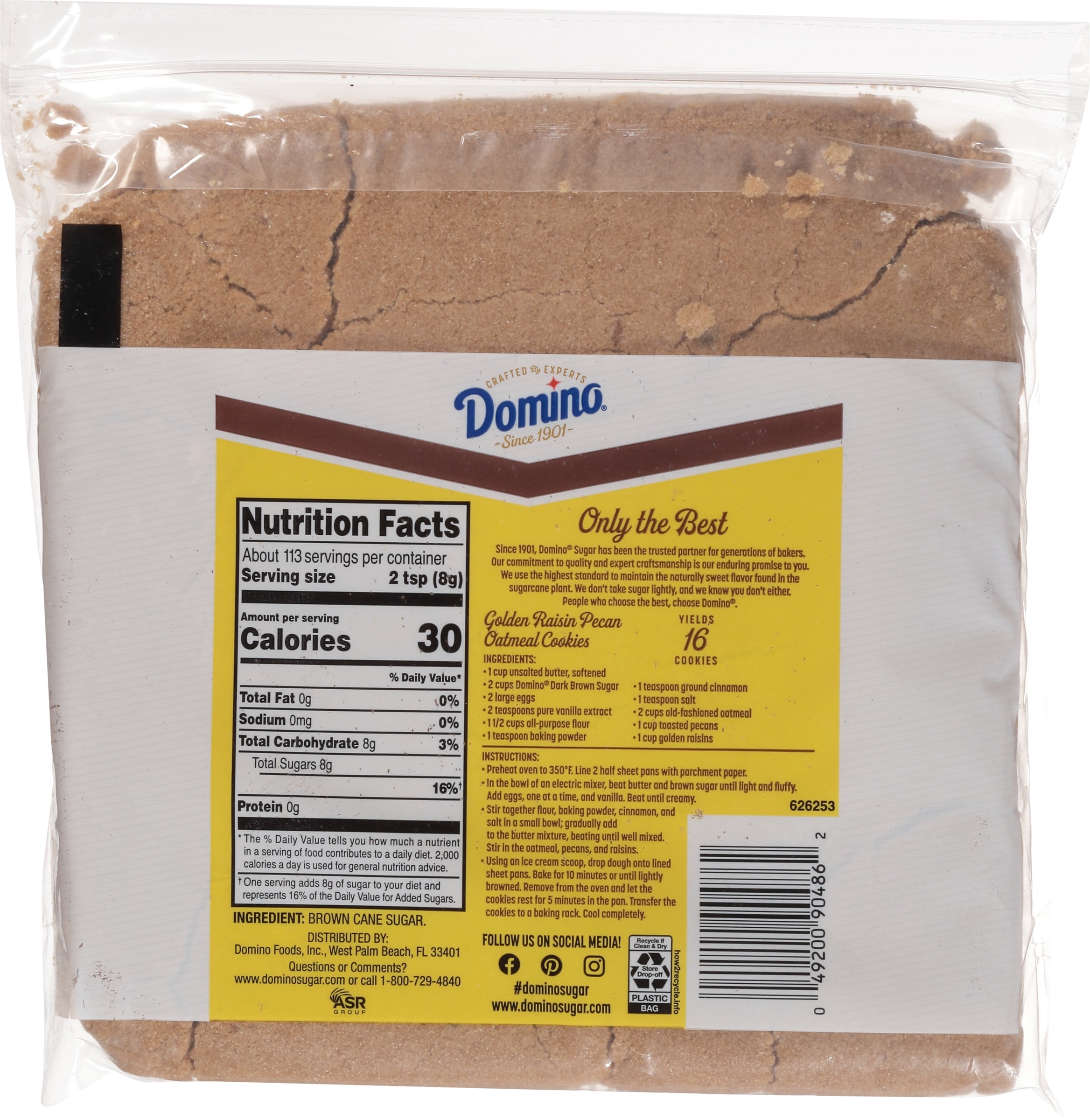 Domino Premium Pure Cane Dark Brown Sugar 2lb. Zipper-pak