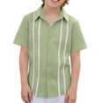 thumbnail image 2 of Zpanxa Toddler Boys Vertical Eyelet Stripe Trim Button Down Short Sleeve Shirts Lapel Collar Summer Casual Woven Dress Tops for Kids, 2 of 9