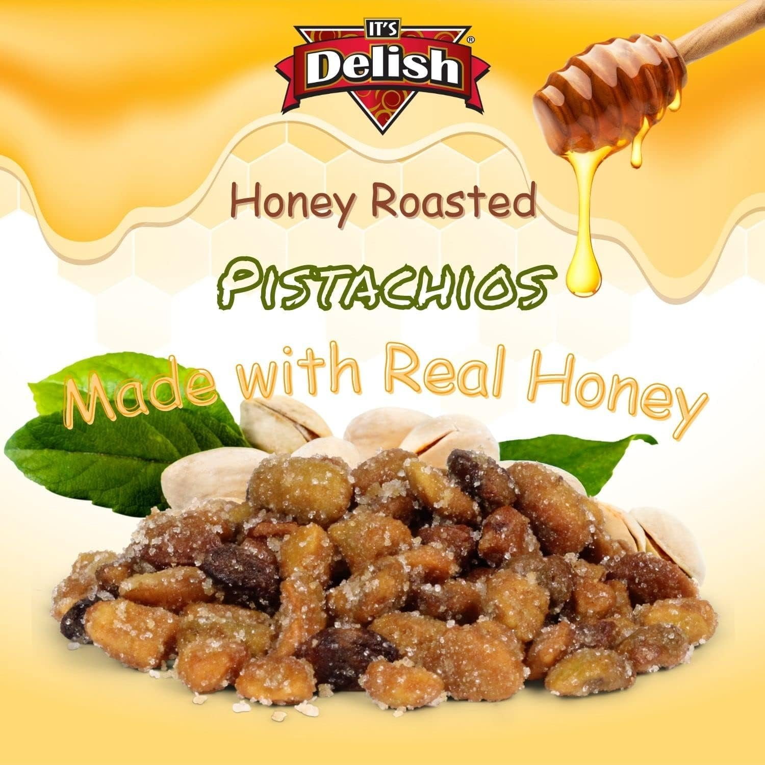 Honey Roasted Pistachio Shelled, No Shell by It's Delish, 2.6 LBS Reusable Jumbo Container  Gourmet Pistachio Shelled, No Shell Nuts in Honey Sugar Coating, Sweet & Heart Healthy Salted Nut,...