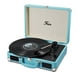 thumbnail image 1 of Reproductor de discos estéreo de vinilo azul, tocadiscos portátil de 3 velocidades, Maleta integrada con 2 altavoces, salida de línea RCA, conector auxiliar para auriculares, grabadora de PC, 1 of 5