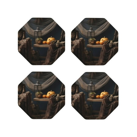 

Tideii Modern Skull Sisters for Leather Coasters 4 Pieces Anti-fouling and Anti-scalding Decorative Coasters Suitable for Restaurants Kitchens Coffee Shops-Octagon