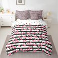 thumbnail image 3 of Manfei Girly Pink Cherry for Teen 7 Pieces Bedding Comforter Set, Fashion White Black Stripes Full Bedding Set, Princess Cartoon Style Reversible Fitted Sheet Flat Sheet, Luxury Bedroom Decor, 3 of 8
