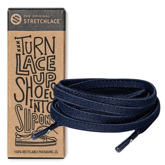 THE ORIgINAL Lacets Élastiques Plats, Lacets Extensibles pour Espadrilles Adultes, Lacets Élégants pour Personnes Âgées, Enfants et Personnes avec Besoins Spéciaux, Marine, 30 Po
