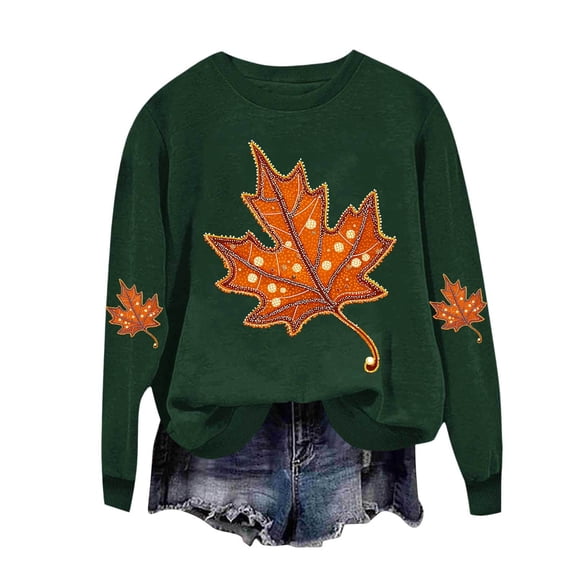 ZGRBOU Fall Maple Leaf Print Sweatshirts for Women Long Sleeve Crew Neck Pullover Tops Halloween Fashion Festival Outfit