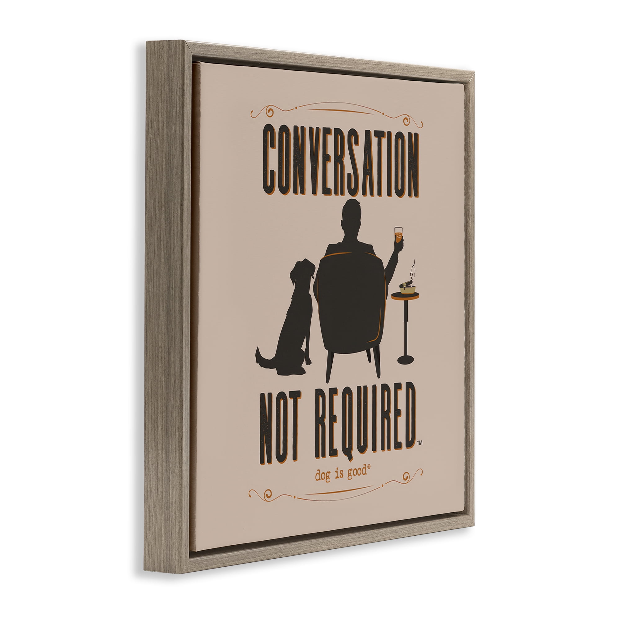 Stupell Industries No Conversation Dog Humor Animals Painting Brown Floater Framed Canvas Art Print Wall Art, 25 x 25