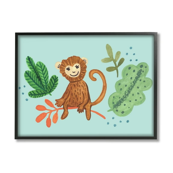 Stupell Industries Cute Monkey Sitting Plants Leaves Illustration , 20 x 16, Design by Heather Strianese