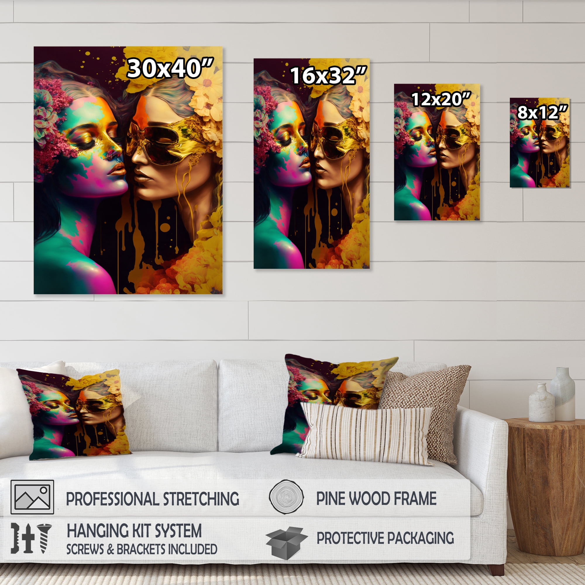 Designart Two Women Kissing With Flowers I Canvas Wall Art