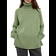 thumbnail image 2 of Suéter de Punto Holgado e Informal con Aberturas para Mujer, de Color Liso, con Cuello Alto, para Otoño e Invierno. Verde M, 2 of 9