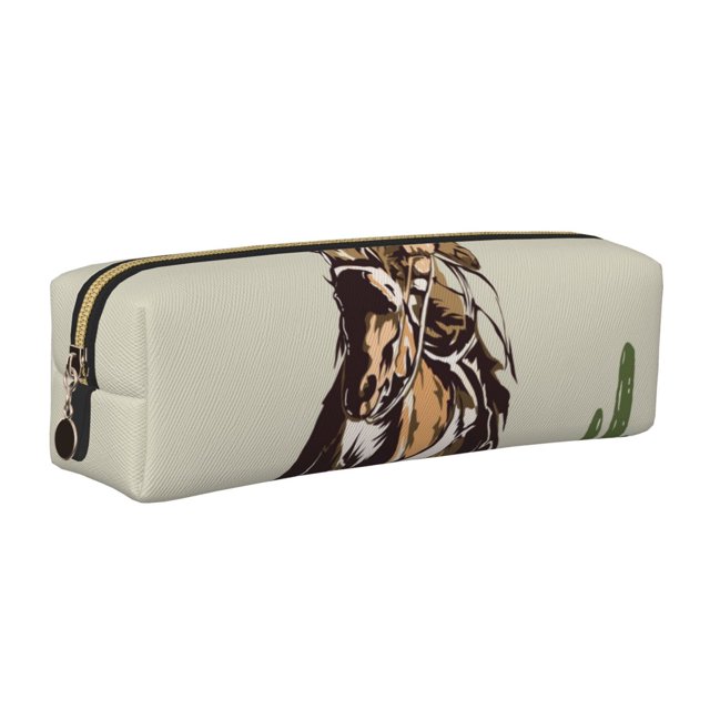 Disketp Vintage Cowboy Riding Horse Estuche de Lápices de Cuero con Cierre, Estuche Compacto para Papelería, Bolígrafos y Accesorios Pequeños