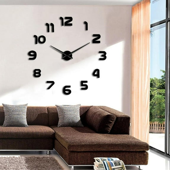 DIY Giant Wall Clocks Simple Modern Design DIY 3D Mirror Effect Large Arabia Numerals Sticker Wall Clock Home Decor Wall Watch(Black,27inch)
