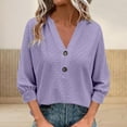 thumbnail image 2 of Chandail à Capuche Oversize pour Femmes, Manches 3/4, Manches Lanterne, Décontracté, Été, Tendance, Mignon, Col Rond, Grande Taille, Violet, 2 of 6