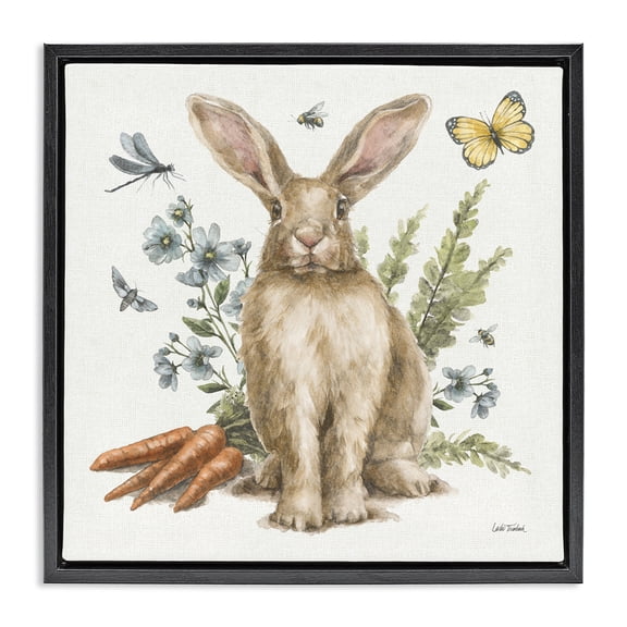 Stupell Industries Shabby Chic Rabbit & Garden Patch Black Floating Frame Canvas Art, 18 x 18, by Leslie Trimbach