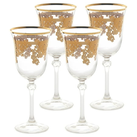 - Lorren Home Trends Set of 4 Embellished 24K Gold Crystal Red Wine Goblets-Made In Italy