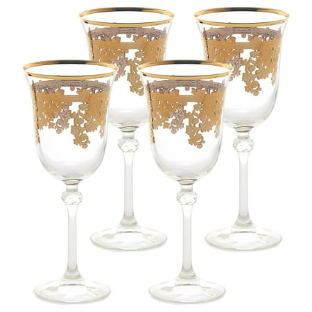 Lorren Home Trends Set of 4 Embellished 24K Gold Crystal Red Wine Goblets-Made In