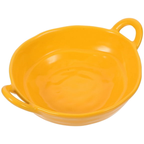 WRISTBIQUE Yellow Ceramic Bowl for Salad and Soup Heat Resistant Microwave Safe with Ear Handles Large Capacity for Home Use