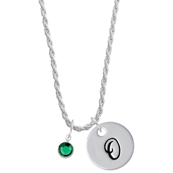 Delight Jewelry Crystal Green Channel Drop Silvertone Script Initial Disc - O - Charm Necklace, 20"+3"