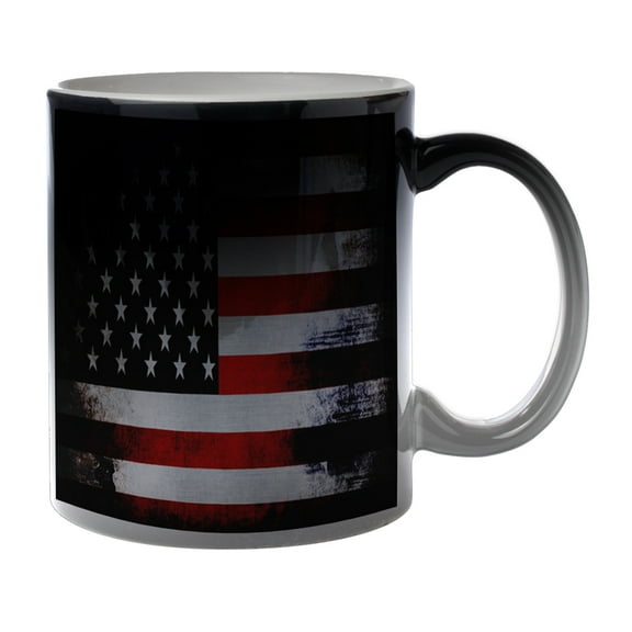 KuzmarK Black Heat Morph Color Changing Coffee Cup Mug 11 Ounce - American Flag