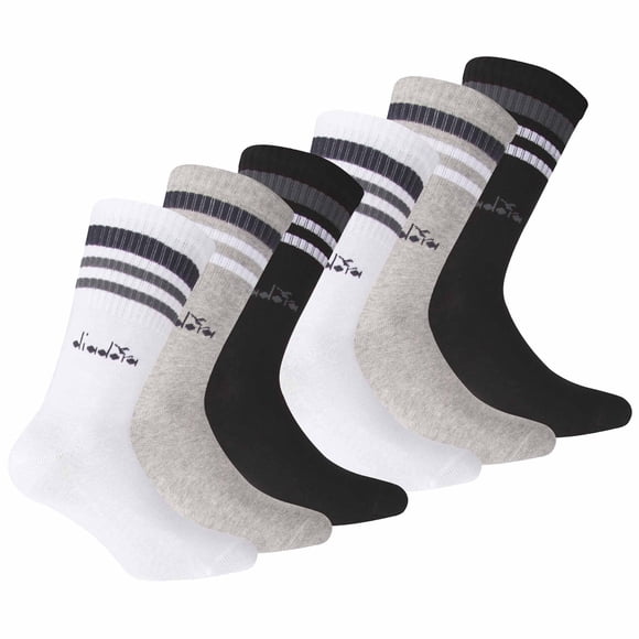 Calcetines de Tenis Unisex Diadora - Paquete de 3, Logotipo, Rayas Negro/Gris/Blanco 43-46