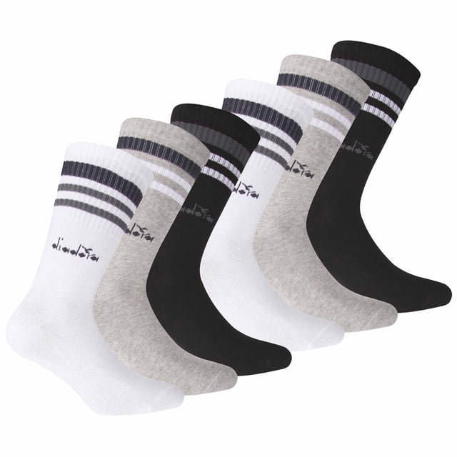 Calcetines de Tenis Unisex Diadora - Paquete de 3, Logotipo, Rayas Negro/Gris/Blanco 43-46