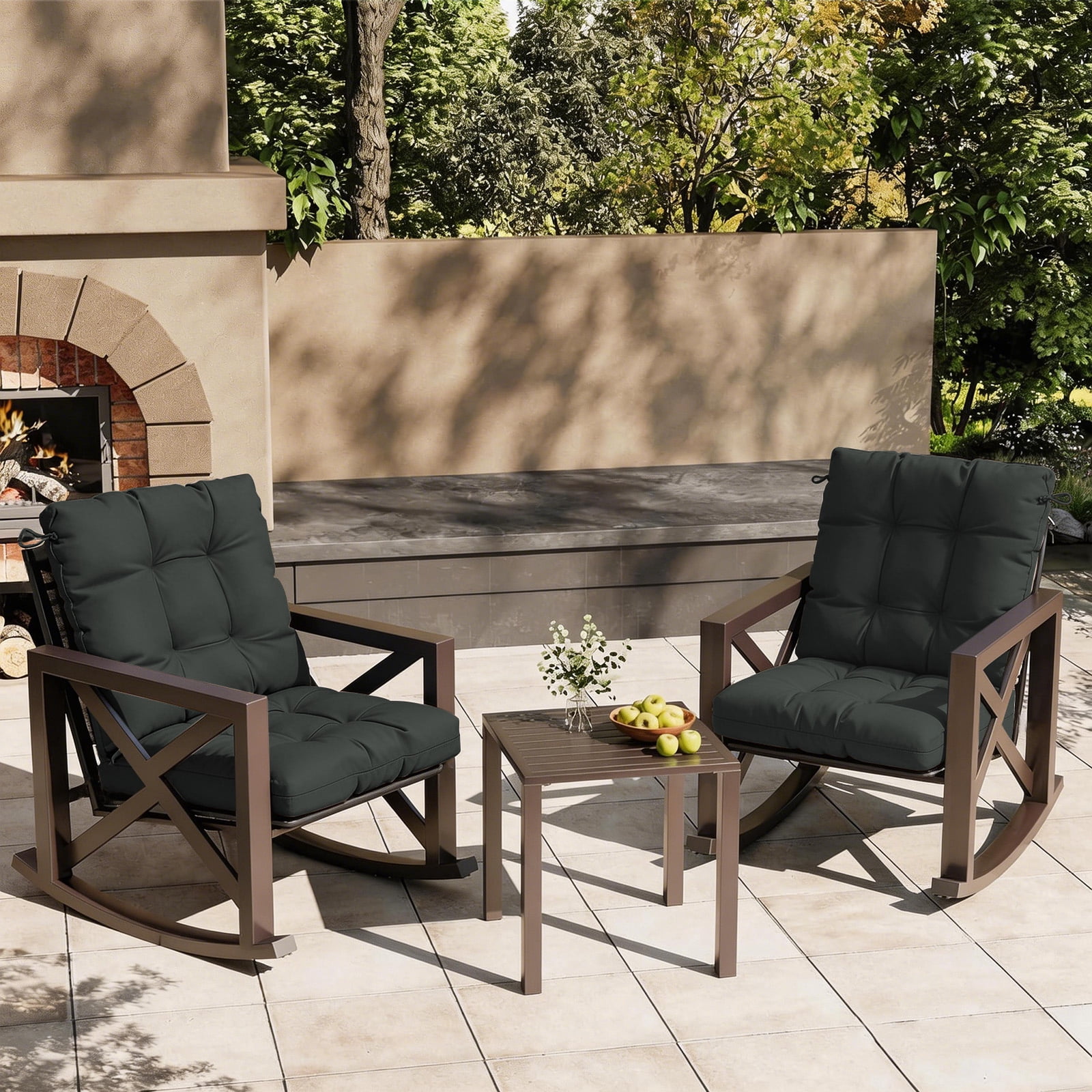 Outdoor High Back Chair Cushions Set of 2, 42"x21"x4" Tufted Waterproof Patio Cushion for Rocking & Dining Chairs, Soft Seat Pad with Ties, Fade-Resistant Indoor Outdoor Use
